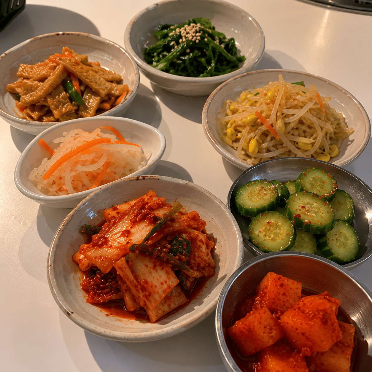 A spread of banchan side dishes